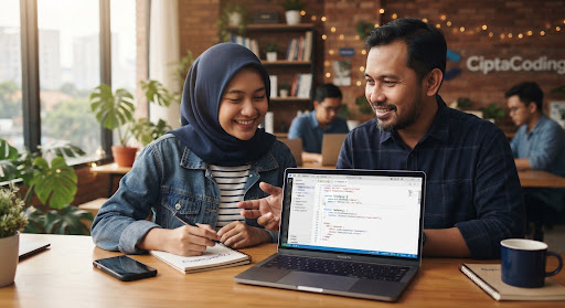 Engineer CiptaCoding sedang membangun sistem koding